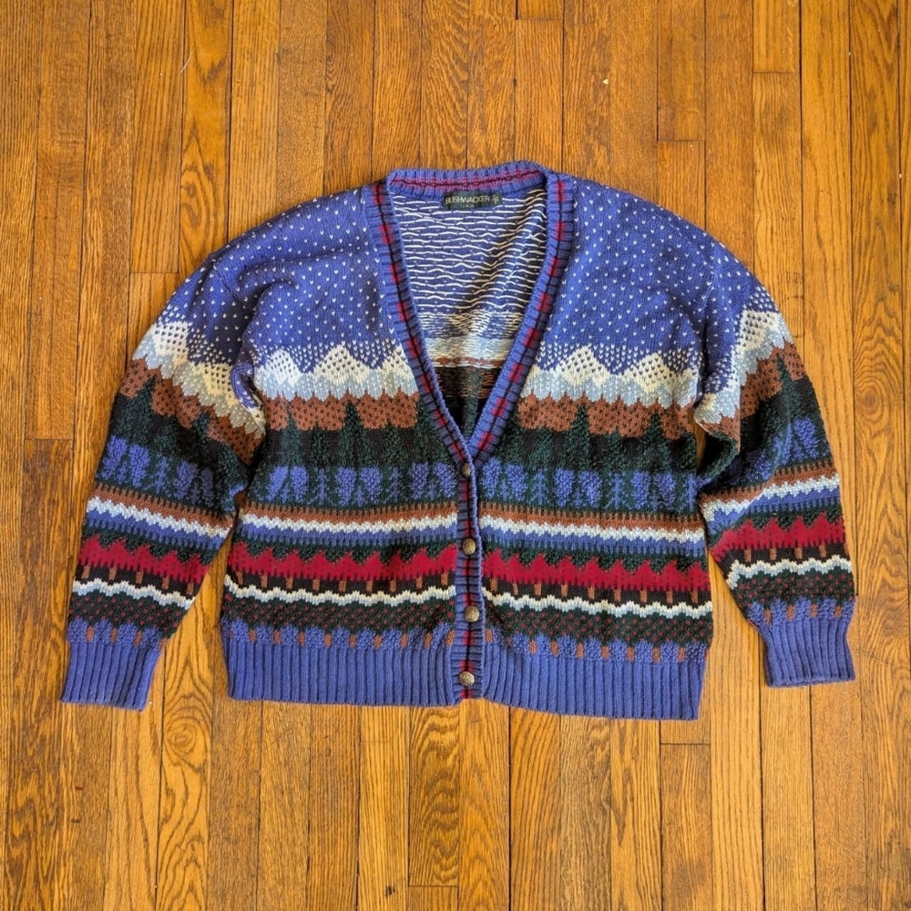Vintage 90's Nature Scene Knit Cardigan Sweater